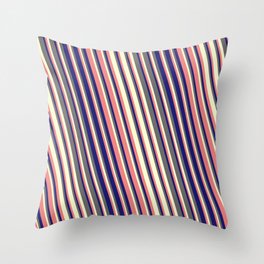 [ Thumbnail: Light Coral, Midnight Blue, Dim Grey, and Light Yellow Colored Stripes Pattern Throw Pillow ]