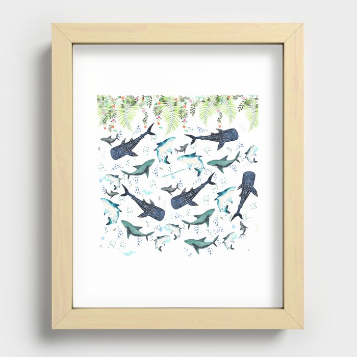 floral shark pattern Recessed Framed Print