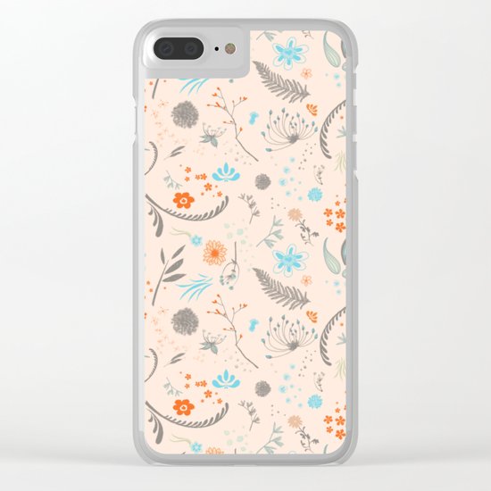 Floral Pattern with Flowers and Leaves Clear iPhone Case