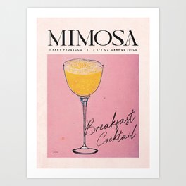 Mimosa Retro Poster Breakfast Cocktail Bar Prints, Vintage Drinks, Recipe, Wall Art Art Print