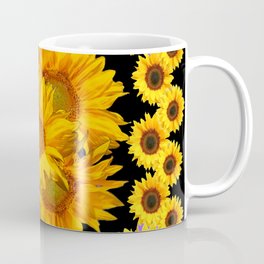 Classic Black & Golden Sunflowers Pattern Art Coffee Mug