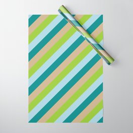 [ Thumbnail: Tan, Green, Light Blue, and Dark Cyan Colored Stripes Pattern Wrapping Paper ]