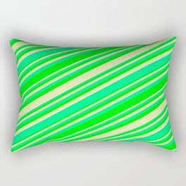 [ Thumbnail: Green, Lime, and Pale Goldenrod Colored Pattern of Stripes Rectangular Pillow ]