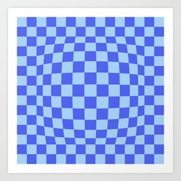 Distorted Checkerboard Pattern, Blue Art Print