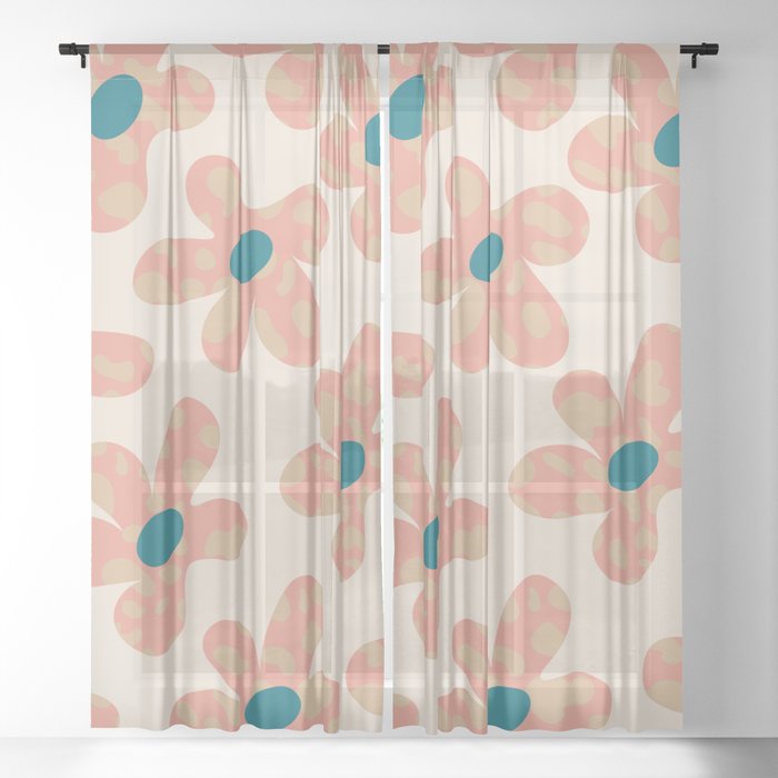 Cute Retro Daisy Floral Pink Pattern Sheer Curtain