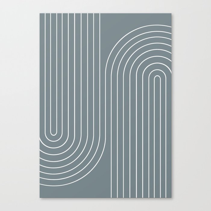 Minimal Line Curvature XCI Neutral Grey Blue Mid Century Modern Arch Abstract Canvas Print