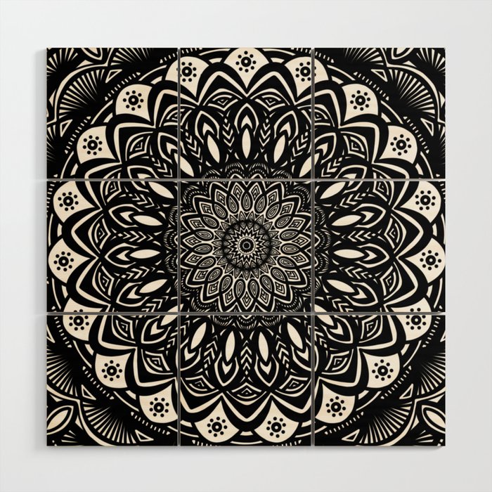 Bold Mandala Black and White Simple Minimal Minimalistic Wood Wall