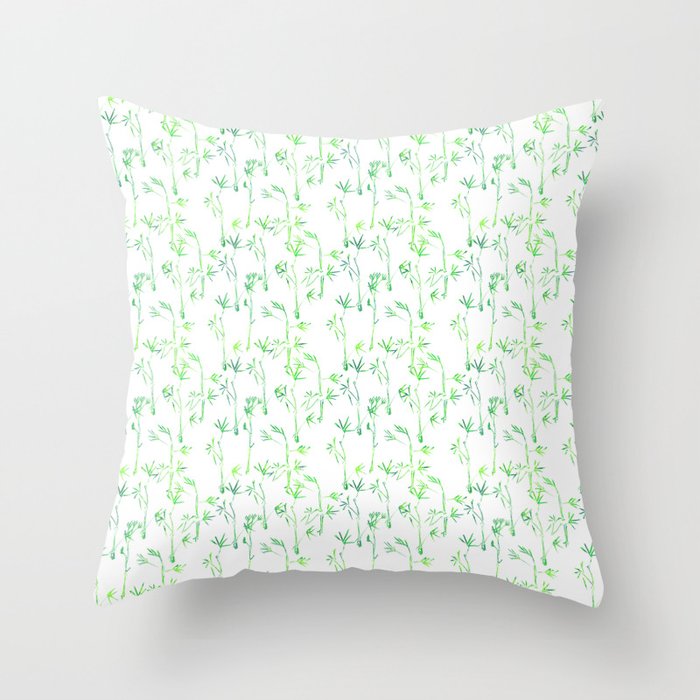 Modern hand drawn neon green watercolor white bamboo pattern Throw Pillow