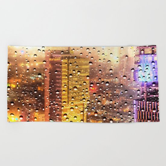 Rain Water drops Beach Towel