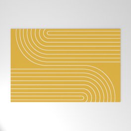 Minimal Line Curvature VIII Golden Yellow Mid Century Modern Arch Abstract Welcome Mat