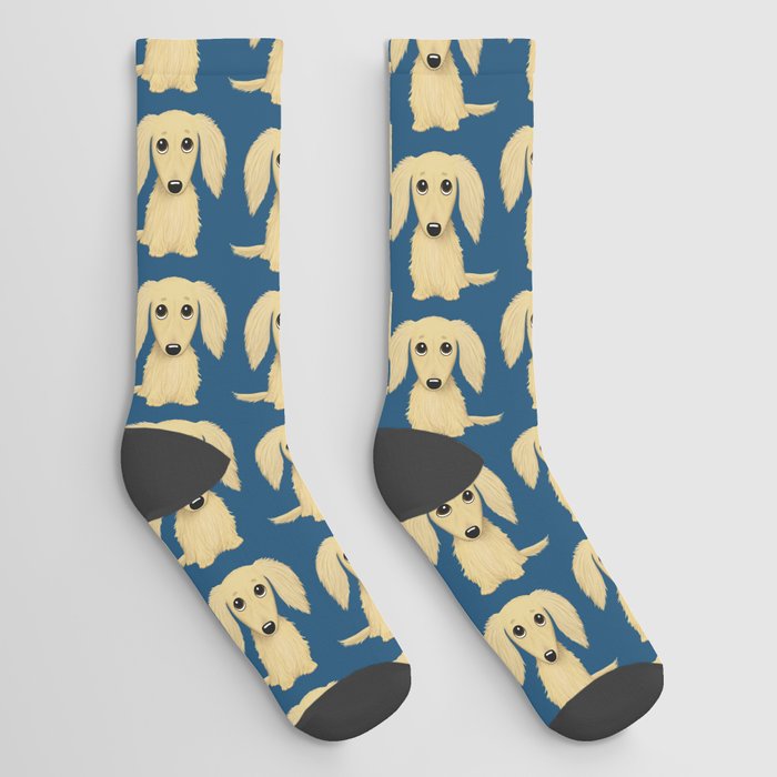 Longhaired Cream Dachshund Cartoon Dog Socks