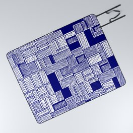 Sketchy Navy Blue Bricks Pattern Design Picnic Blanket