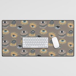 Evil Eyes on Taupe Desk Mat