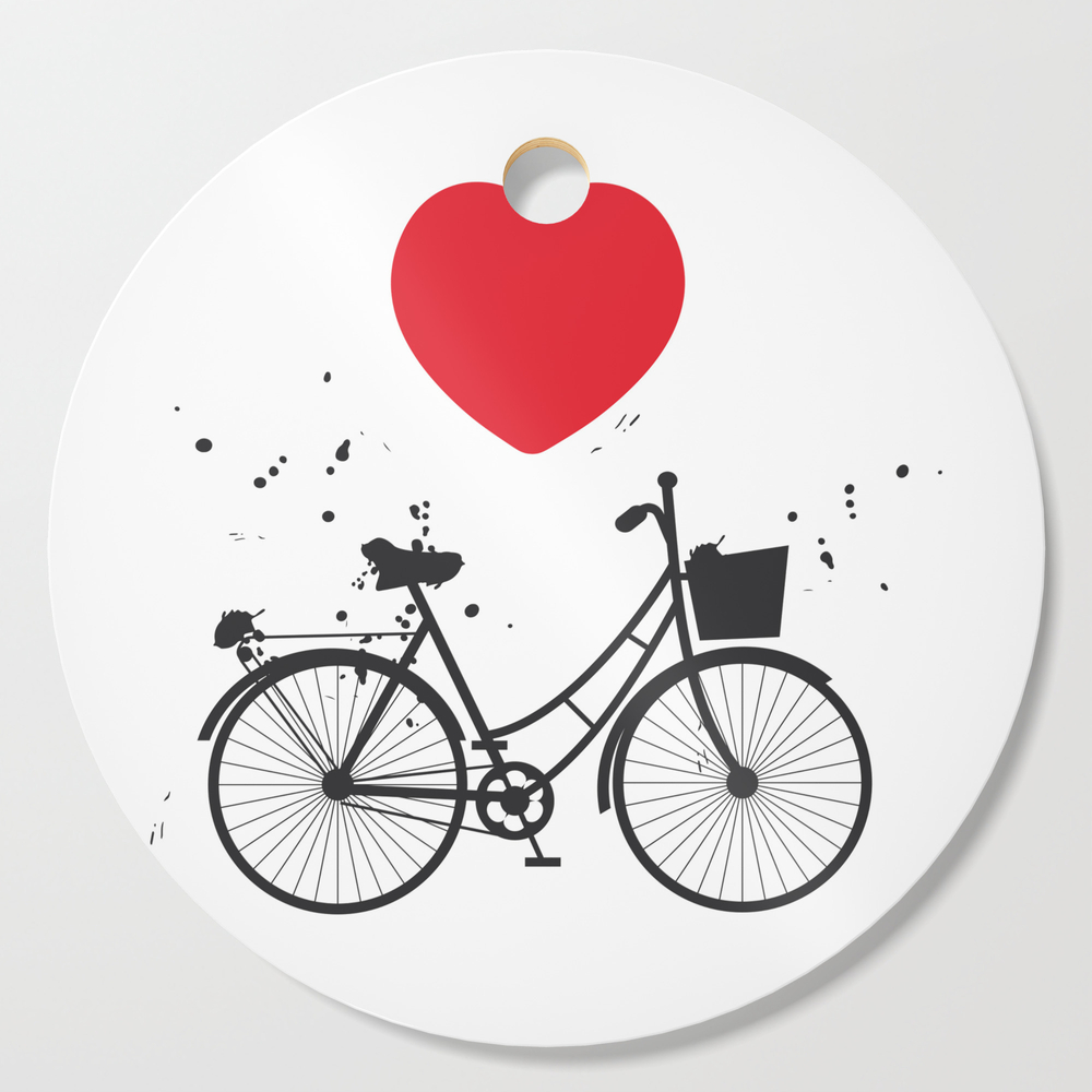 Black Bicycle Silhouette And Red Heart On White Background Cutting Board by ekaterinap