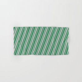 [ Thumbnail: Sea Green and Grey Colored Stripes Pattern Hand & Bath Towel ]