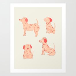 Cute Pink Dalmatian Dog Illustration Art Print