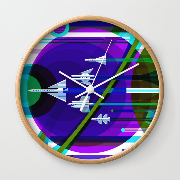 Nasa Space Saturn Shuttle Retro Futuristic Explorer Blue Wall Clock By Designandart Society6