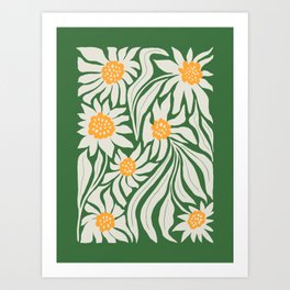 White Camellia & Fern Green Art Print