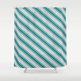 [ Thumbnail: Light Gray & Teal Colored Lined Pattern Shower Curtain ]