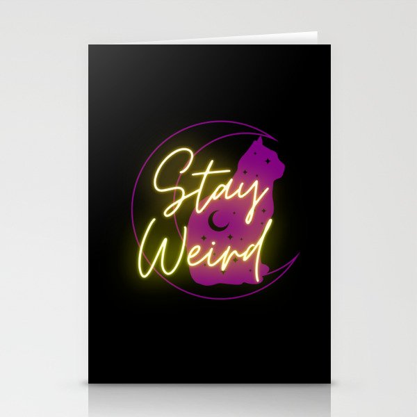 Stay weird neon cat moon Stationery Cards