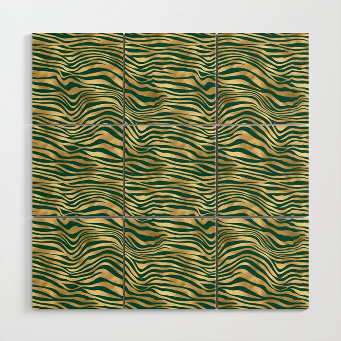 Green Gold Zebra Skin Print Pattern Wood Wall Art