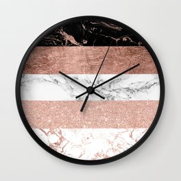 Modern chic color block rose gold marble stripes pattern Wall Clock