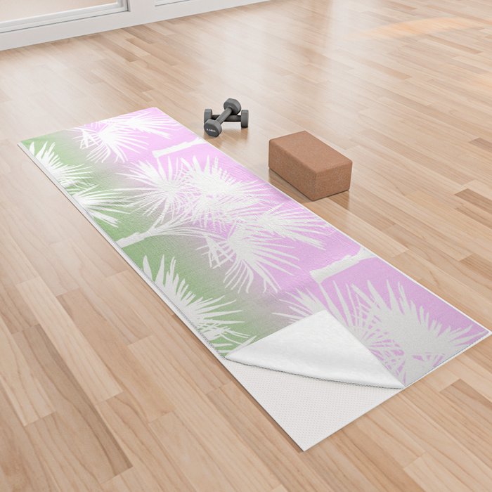 70’s Tie Dye Ombre Palm Trees Pink and Green Yoga Towel