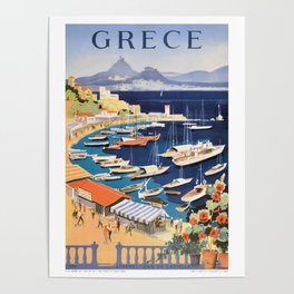 1955 GREECE Athens Bay of Castella Travel Poster Poster