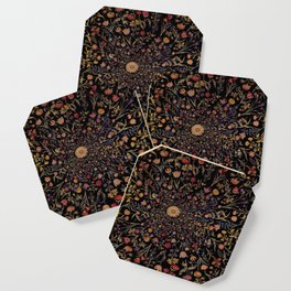 Medieval Flowers on Black Coaster