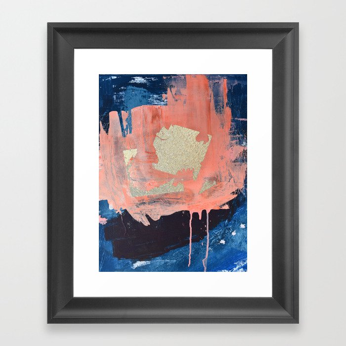 Edge of Reason: a minimal abstract mixed-media piece in pink blue and gold by Alyssa Hamilton Art Framed Art Print