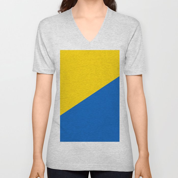Sapphire and Yellow Solid Shapes Ukraine Flag Colors 3 100 Percent Commission Donated Read Bio V Neck T Shirt