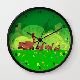 Coati family Wall Clock | Baby, Coatis, Spring, Mother, Park, Kid, Nature, Quati, Aesthetic, Painting 