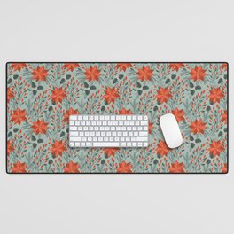 Poinsettia Floral on Teal Green Desk Mat