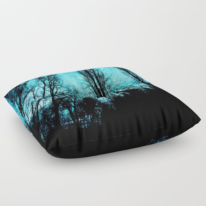 black trees turquoise teal sparkle space Floor Pillow