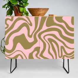 Earthy Bronze Mist Retro Modern Liquid Swirl on Pink Credenza