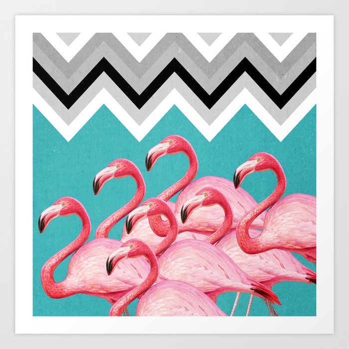 pink flamingo nature pattern Art Print