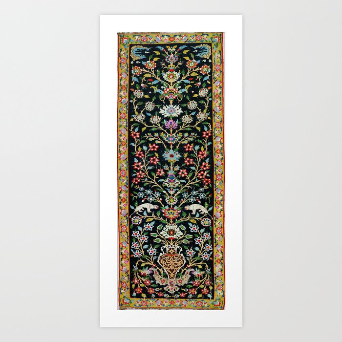 Beautiful Antique 16th Century Turkish Chinoiserie Vintage Floral Kilim Rug Print Art Print