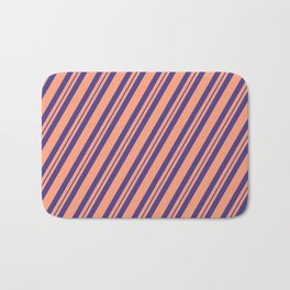 [ Thumbnail: Light Salmon and Dark Slate Blue Colored Lines/Stripes Pattern Bath Mat ]