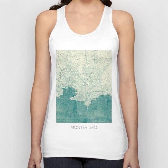 Montevideo Map Blue Vintage Unisex Tank Top