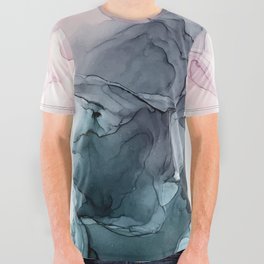 Blush and Payne's Grey Flowing Abstract Painting All Over Graphic Tee