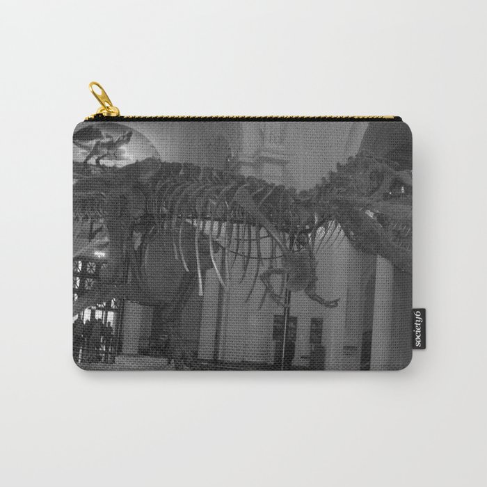T-Rex museum dinosaur, skeleton, bone, fossil black and white photograph - photography - photographs Carry-All Pouch