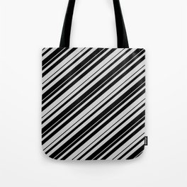 [ Thumbnail: Black & Light Grey Colored Pattern of Stripes Tote Bag ]