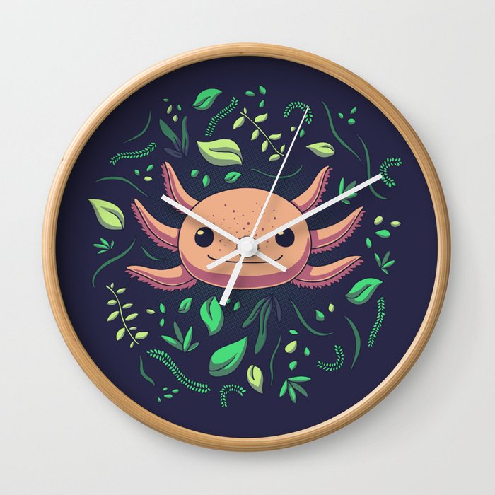 Axolotl with Plants // Kawaii, Wild Animal Wall Clock