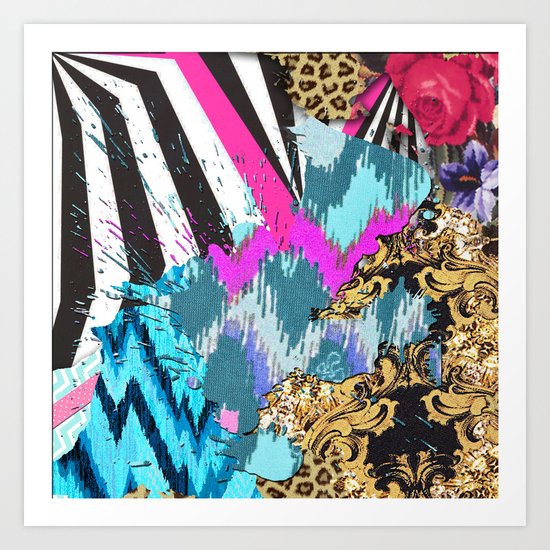Fashion | Chic aztec pink teal zebra stripes leopard pattern Art Print