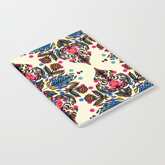 Bright Folk Art Pattern - hot pink, orange, blue & green Notebook