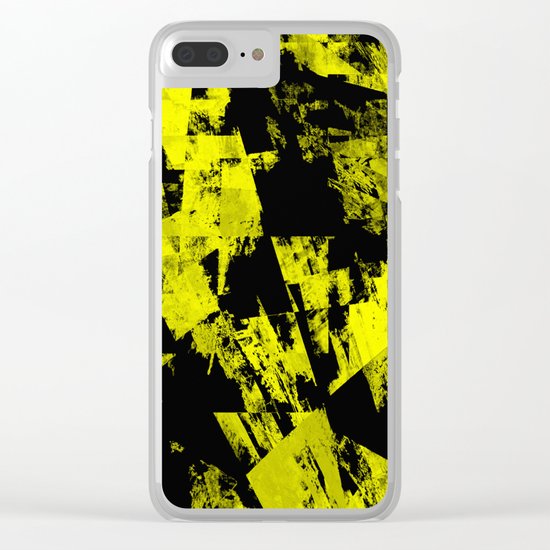Fractured Warning - Black and yellow, abstract, textured painting Clear iPhone Case