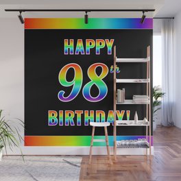 [ Thumbnail: Fun, Colorful, Rainbow Spectrum “HAPPY 98th BIRTHDAY!” Wall Mural ]