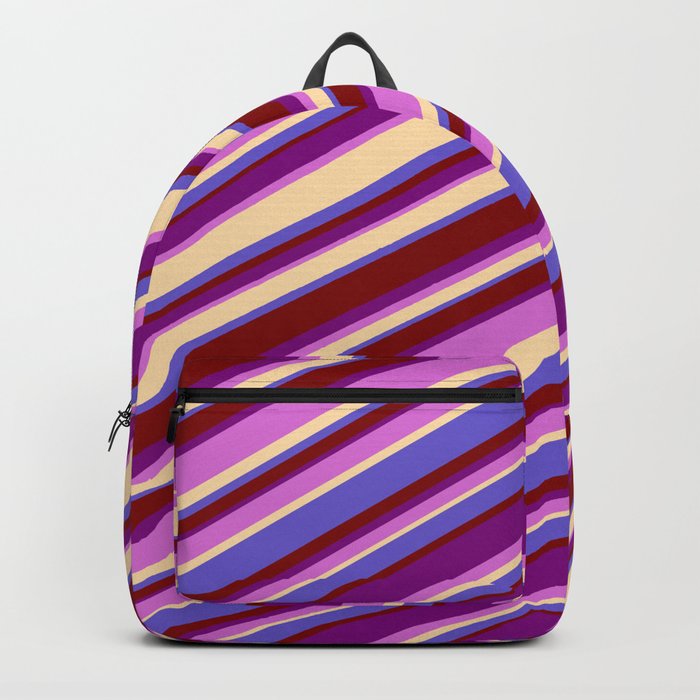 Eyecatching Purple, Orchid, Tan, Slate Blue & Maroon Colored Lined Pattern Backpack
