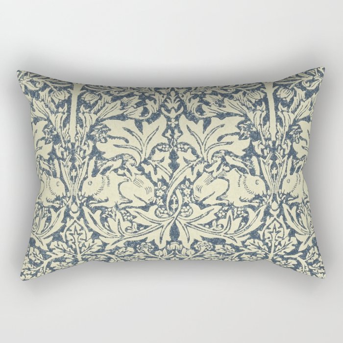 William Morris Brer Rabbit Indigo Blue Vintage Pattern Rectangular Pillow