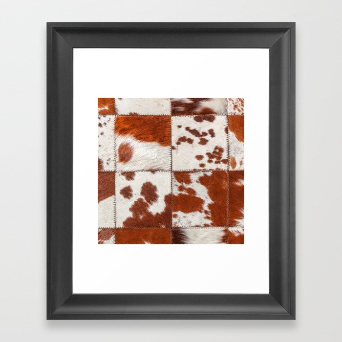 Cowhide brown and white fur patchwork Framed Art Print